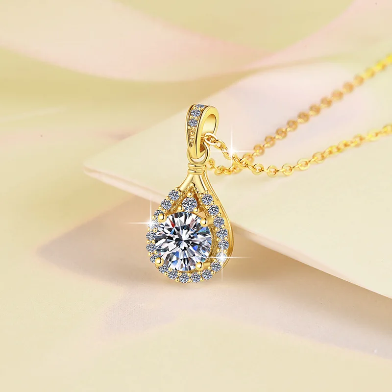 Pear Cut D Color Moissanite Pendant Necklace for Women S925 Silver Plated 18k Gold Waterdrop Shape Necklace Colar Jewelry Gift