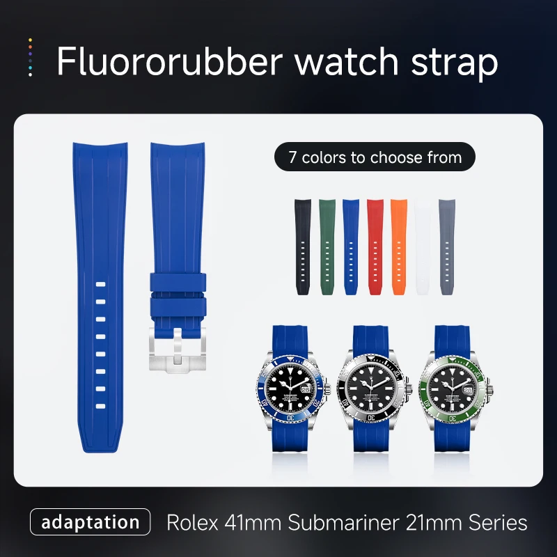 Brushed Texture FKM Fluorine Rubber Watch Strap Replacement for Rolex Explorer II New Black Green Submariner 41mm 21mm Lug Width