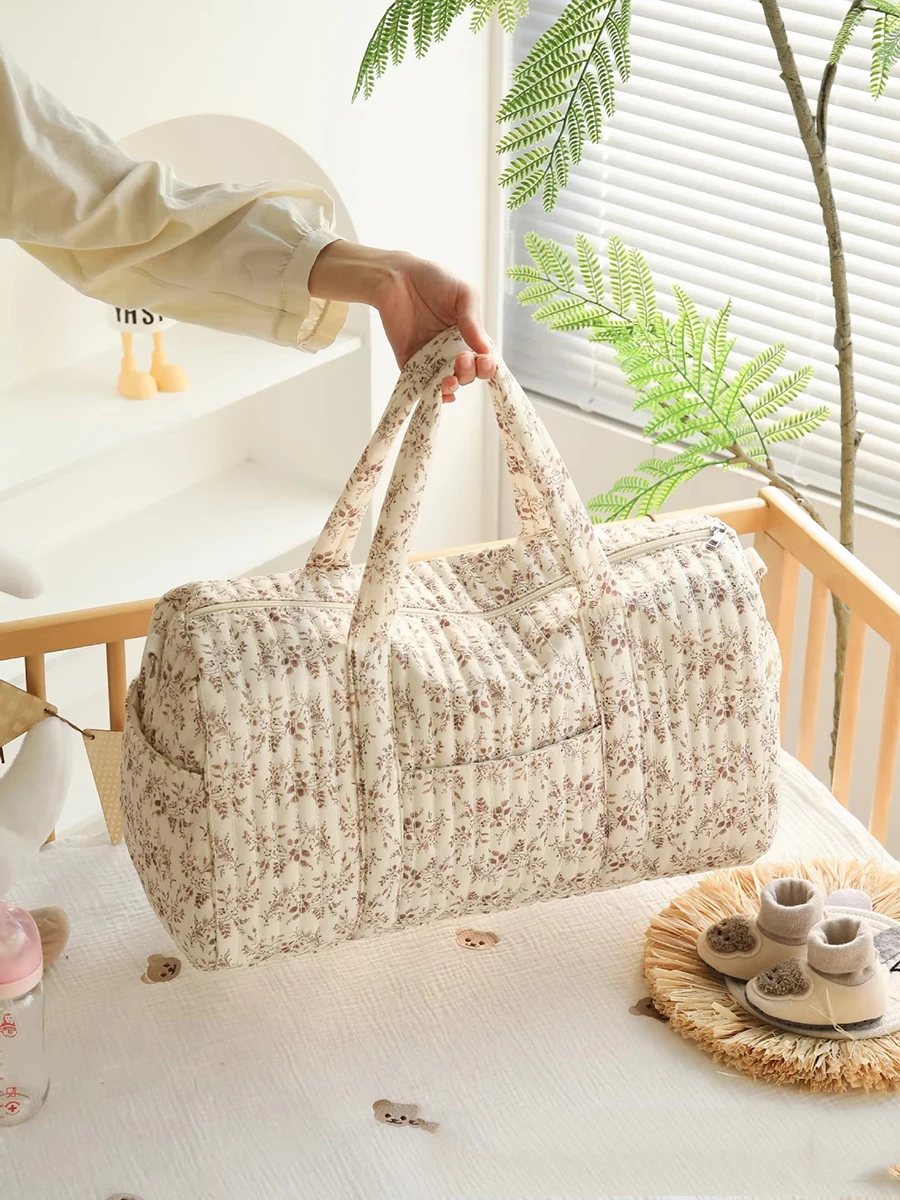 Floral Quilted Mommy Bag, Maternity Baby Diaper Storage Bag, Multi-functional Baby Items Organizer Women Travel Handbag