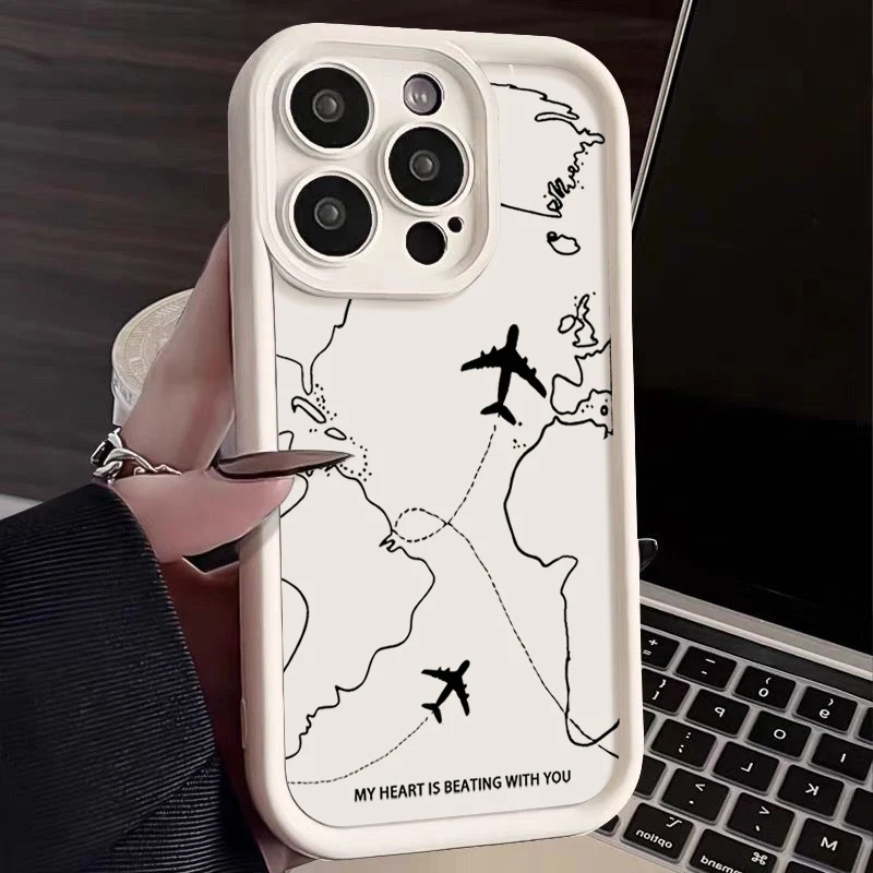 Flugzeugrouten-Muster TPU Handyhülle für iPhone 17e 18 17 Pro Max 16e 16 15 14 13 Pro Max Stoßfeste Weiche Silikon-Rückabdeckung – Detail 8