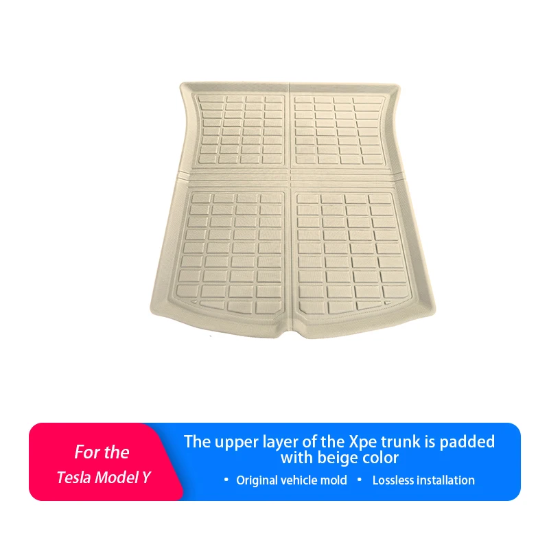 Suitable for Tesla Model Y 2021-2024 – Beige XPE upper trunk cargo liner, waterproof and durable rear storage mat.