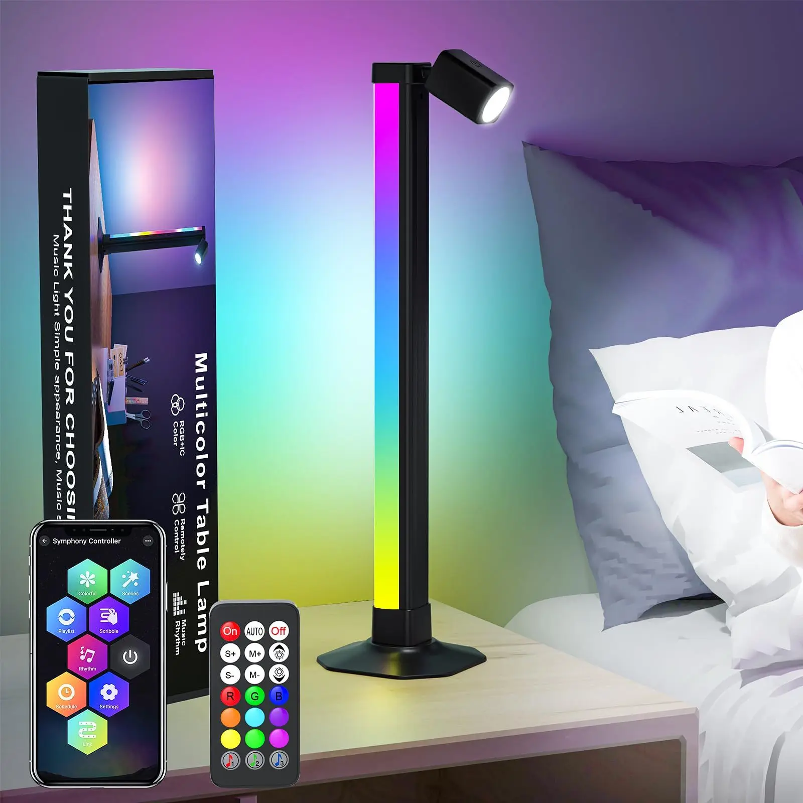 2-in-1 RGB LED-Lichtleiste mit 3 Steuerungsmodi, RGB- und IC-Ambient-Hintergrundbeleuchtung mit 16 Millionen Farben, LED-Schreibtischlampe für Gaming und Lesen im Zimmer