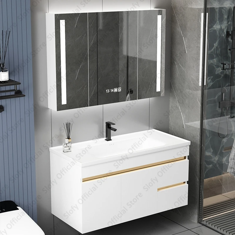 Luxurious Modern Bathroom Vanity Multifunctional Cabinet Mirror Cabinet Integrated With Artistic Ceramic Sink Bathroom Furniture