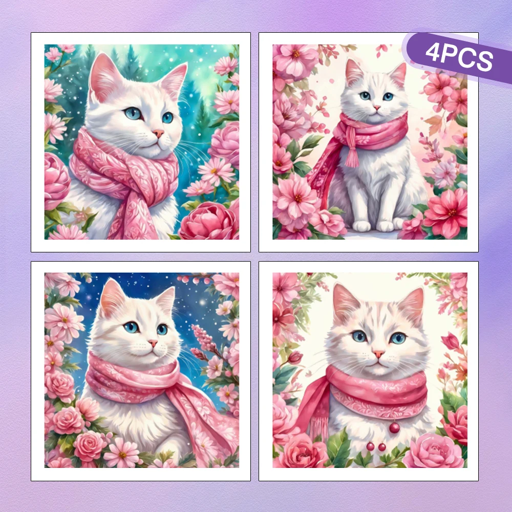 

HUACAN, 4 шт., новая коллекция, алмазная мозаика, кошка, животное, набор для алмазной живописи, роза, полная круглая дрель, домашний декор, стразы