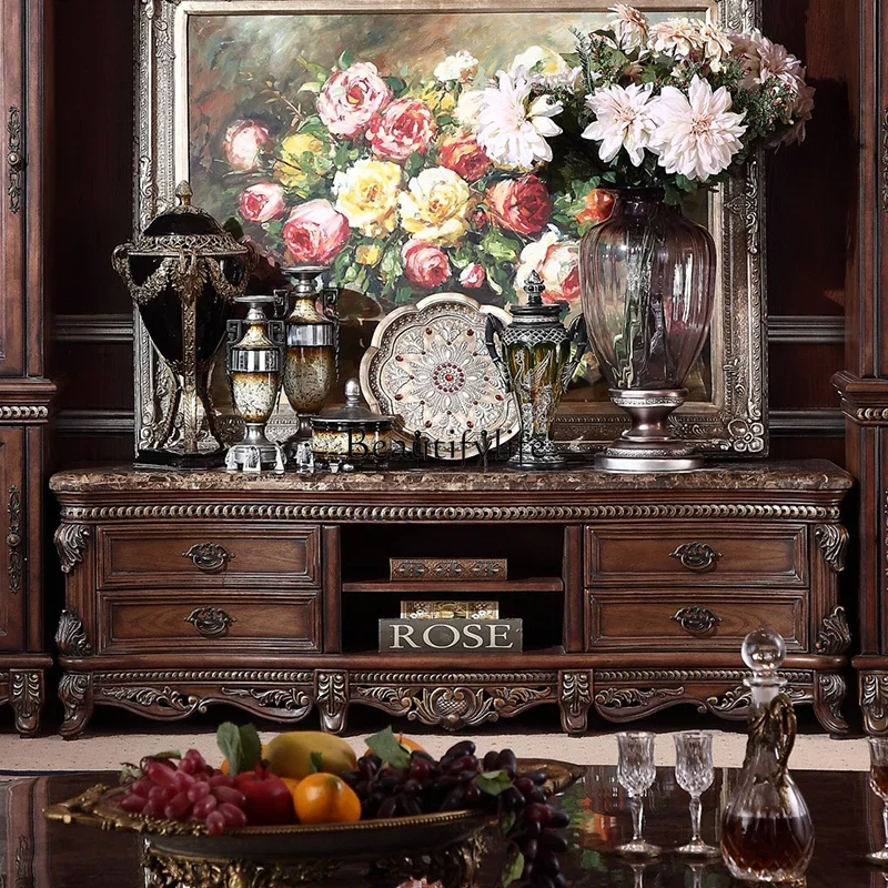 

06European-style household combination TV cabinet, living room glass door wine cabinet