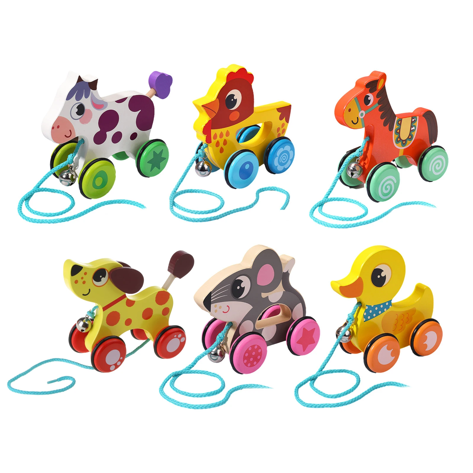 

Wooden Pull Along Animal Shape Cart Intelligence Educational Toy For Kids Montessori Fine Motor Skills