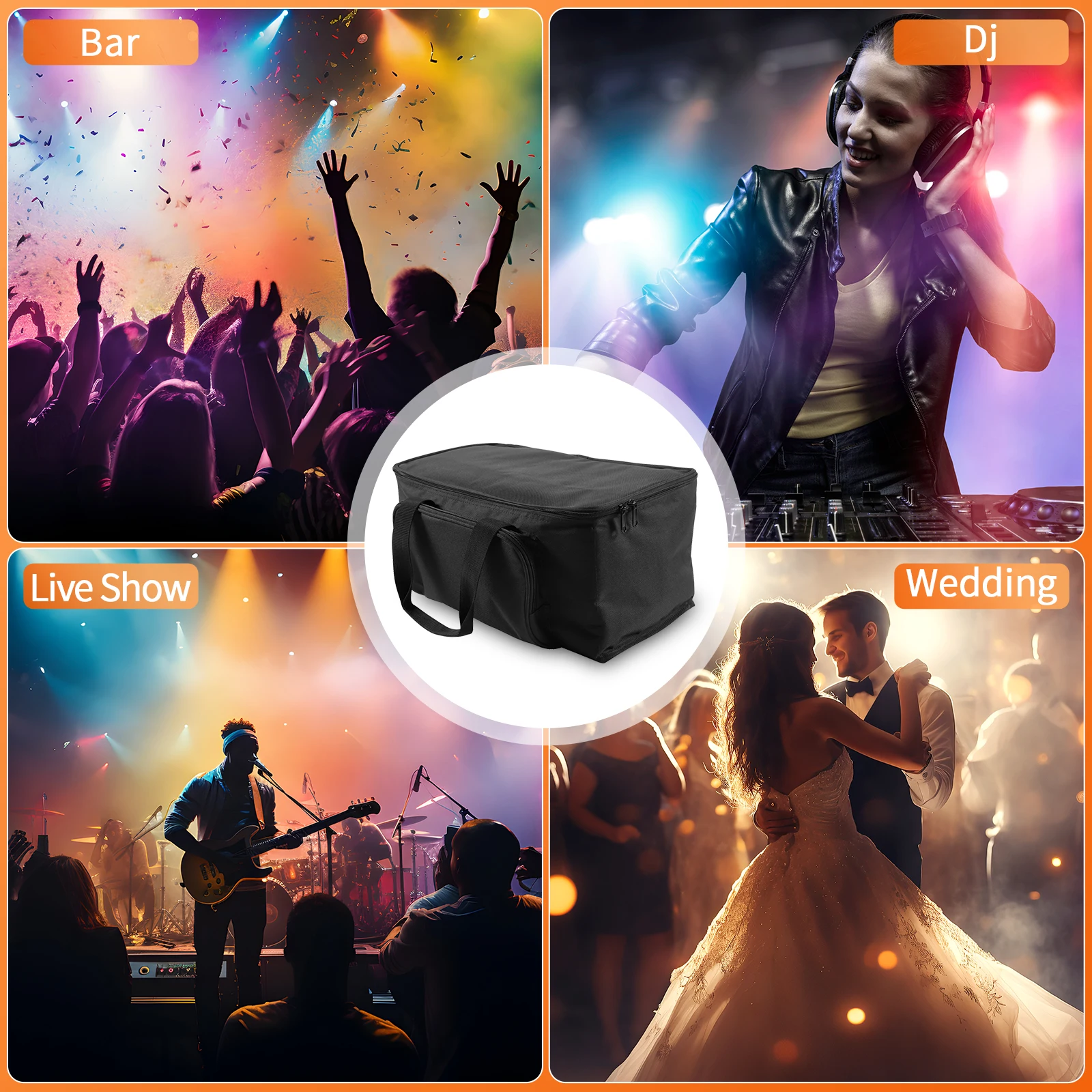 U'King Par Light Bag 600D Waterproof PVC+210D Lining Stage Lights Bags Uplights Carrying Bag with Inner Divider&Accessory Pocket