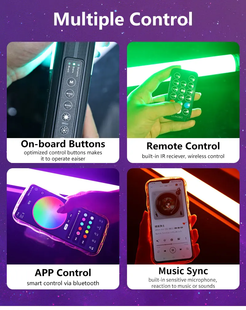 Imagem -04 - Luxceo 85cm 120cm Rgb Mood Light Bluetooth App Controle Led Lâmpada de Mudança de Cor para Iluminação de dj Clube de Dança Estúdio Iluminação de Fundo de Fotografia