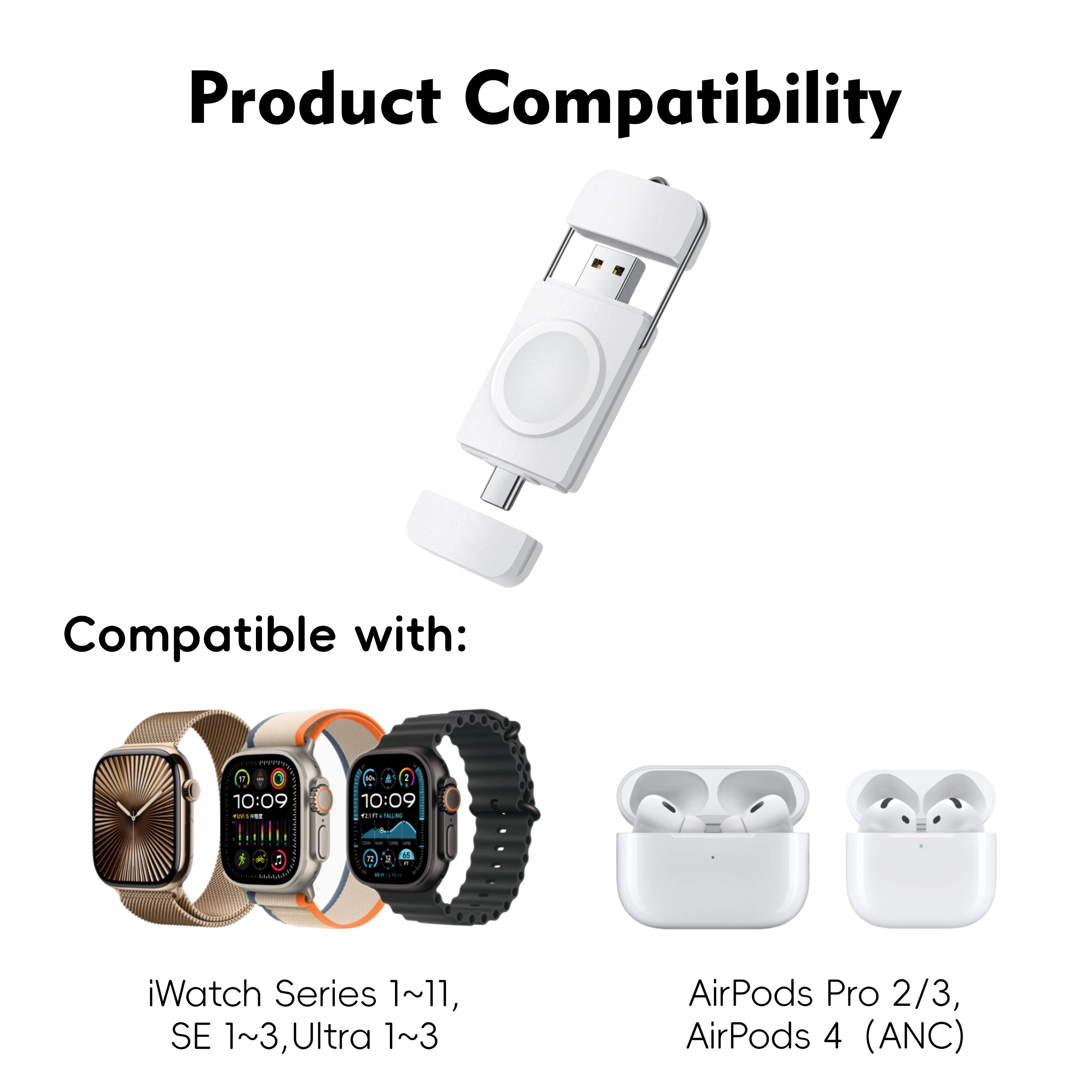Portable Wireless Charger with Dual USB-A/USB-C Inputs Universal Charging for iWatch AirPods Travel-Friendly Wireless Charger view 6