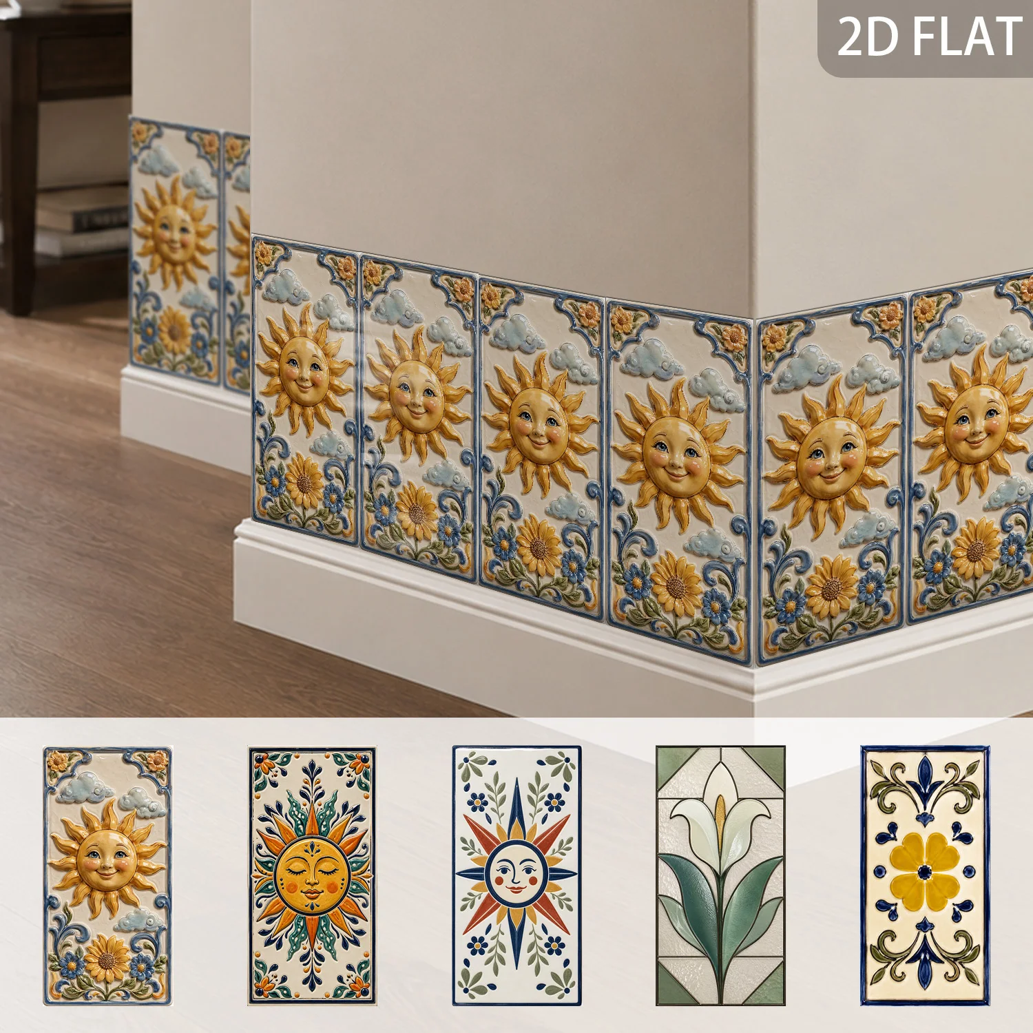 Medieval Floral Art Wall Stickers 14cm*28cm Waterproof Removable Bathroom Tile Refurbishment Decals