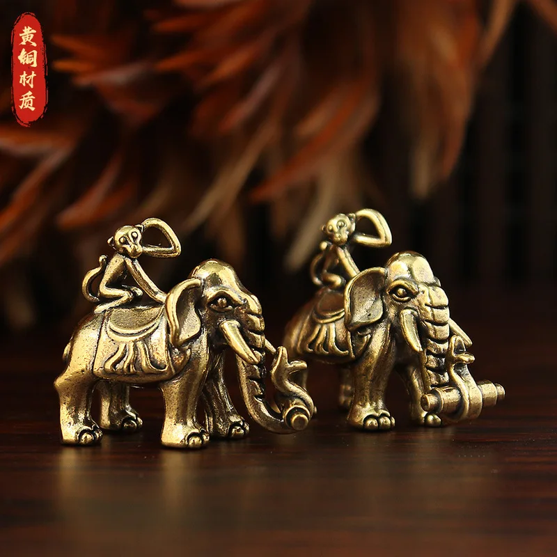 Wealth Brass Monkey Riding Elephant Desktop Tea Pet Decoration Animal Copper Ornament