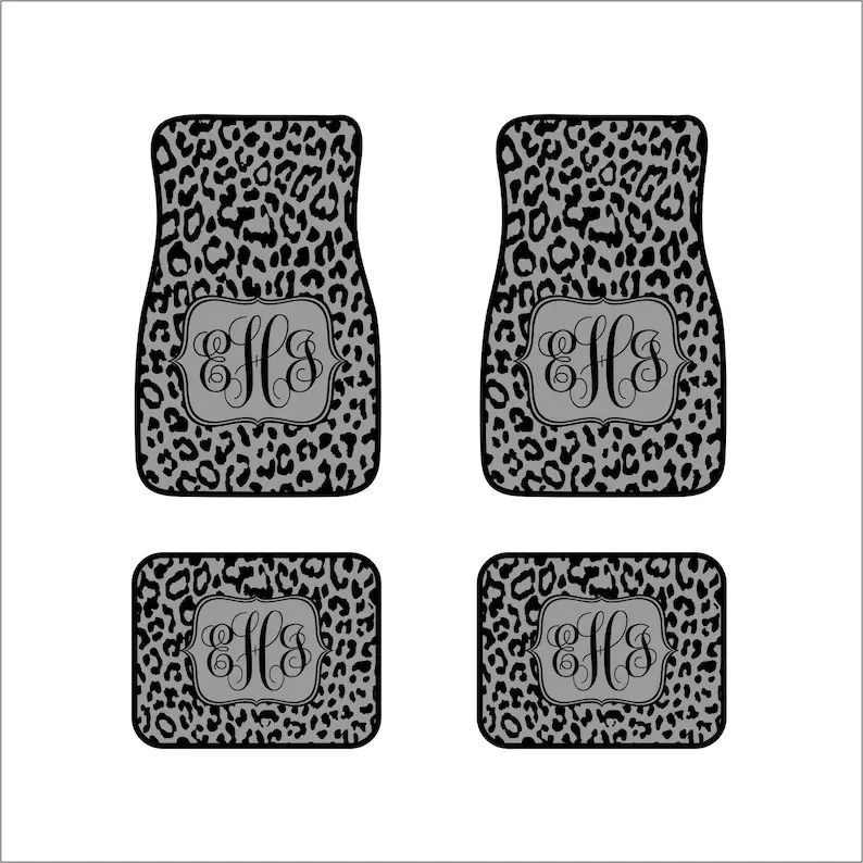 

Custom Monogram Car Floor Mats Front Car Mats Rear Mat Matching Coaster Custom Personalized Car Gift Black and Gray Leopard Swee