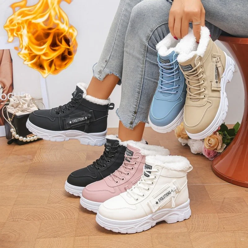 Women Snow Boots Casual Winter Shoes Platform Non-slip Warm Fur Ankle Boots Plush Combat Outdoor Hiking Motorcycle Boots