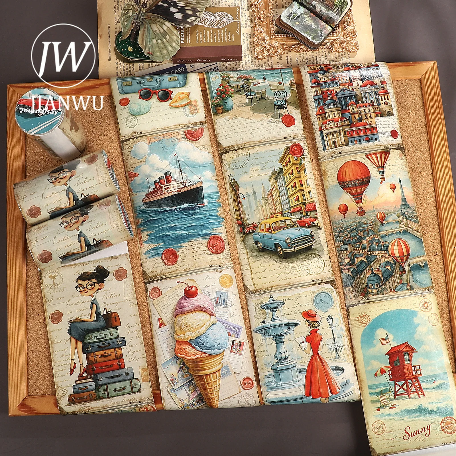 JIANWU 80mm*205cm Vintage Summer Dream City Travel Landscape Material Collage Scrapbooking Washi Tape Journal Stationery