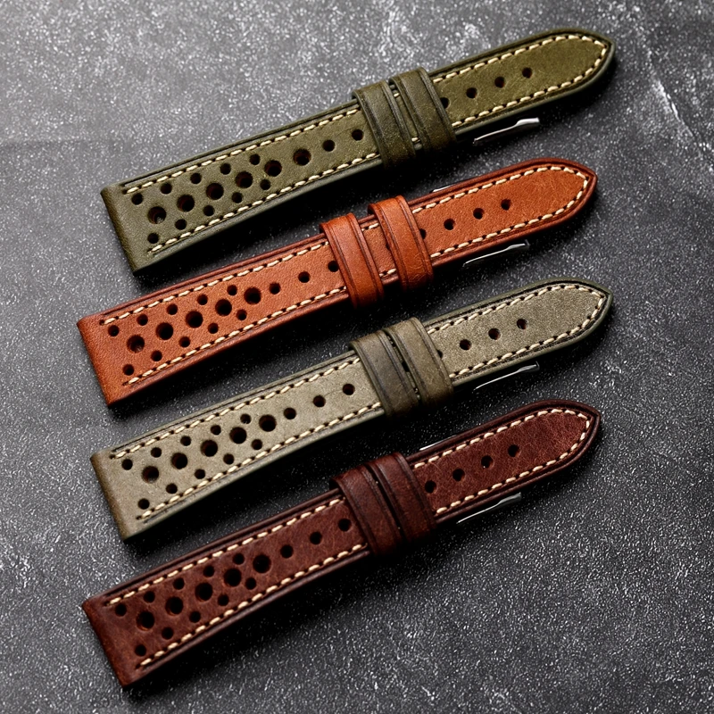 Handmade PUEBLO Italian First Layer Of Cowhide Leather Watchband 18 19 20 22MM Ventilation Holes Suitable For Antique Watches