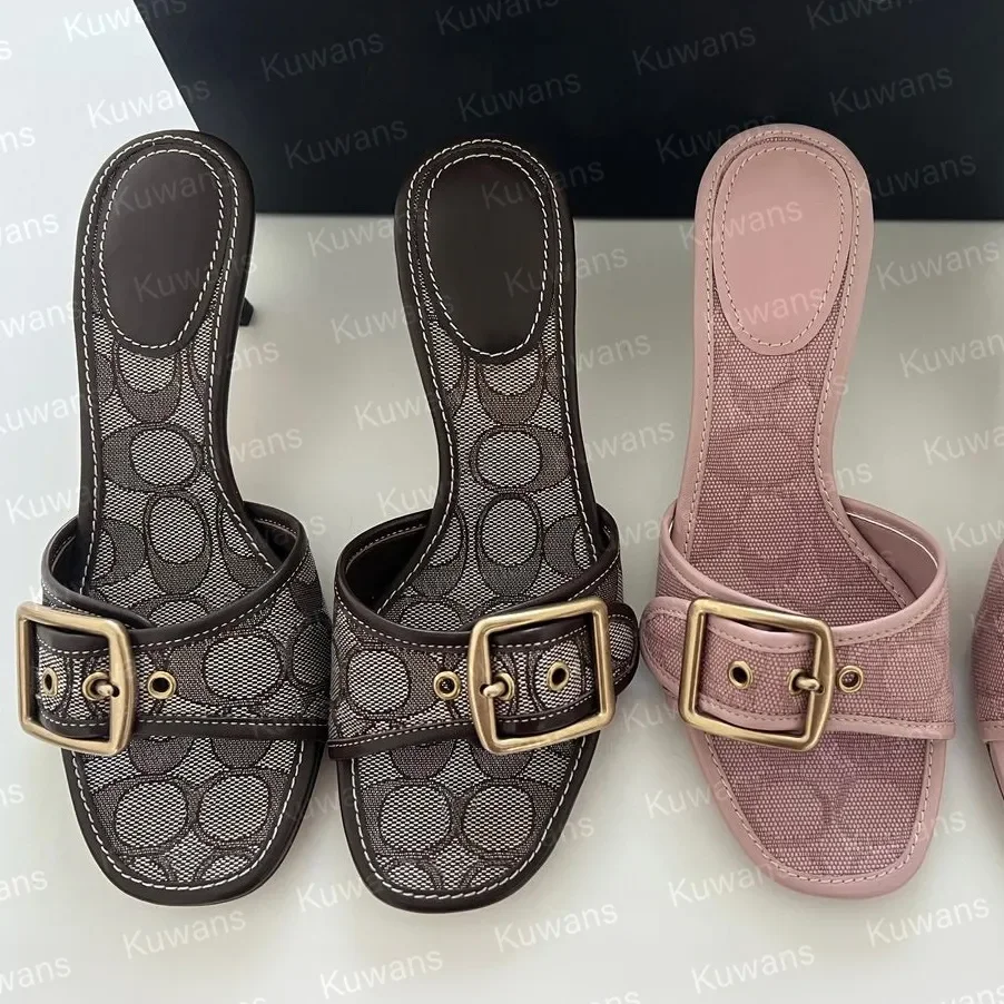 

Designer Margot Sandals Women Kitten Heels C Beach Summer Luxury Denim Heel High Leather Slippers Fall Pumps Cute Lady Low Heele