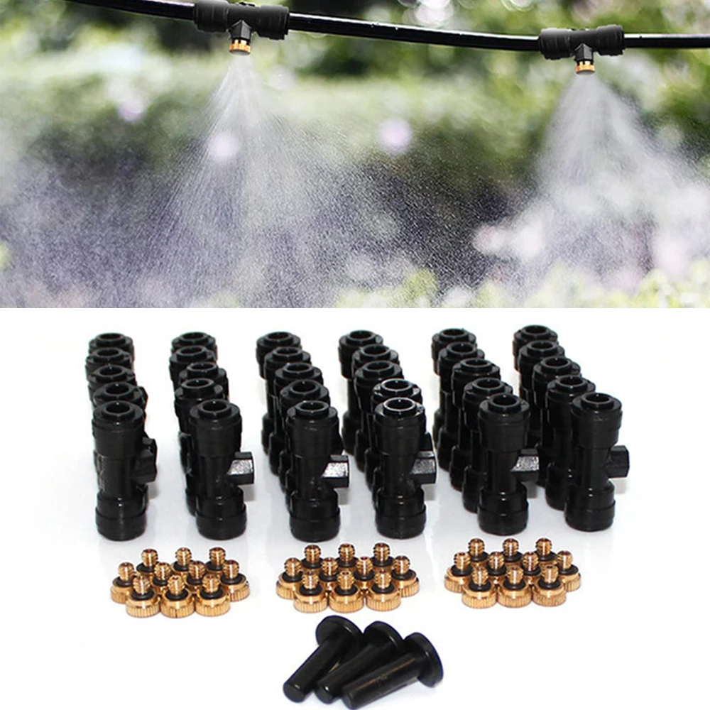 

11/21/42/63pcs Misting Nozzles Kit Include Brass Fog Nozzles and 1/4" T Joint For Patio Garden Water Misting Cooling System