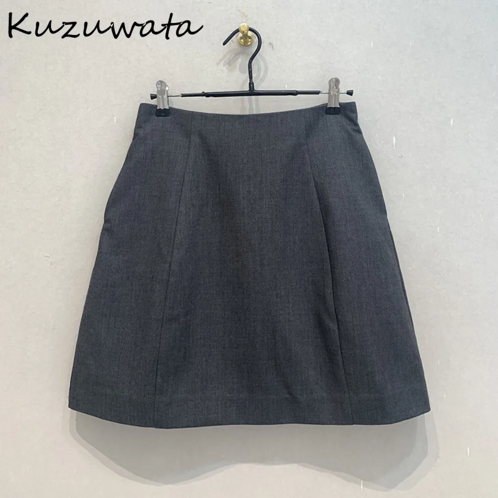 

Kuzuwata Autumn High Waist Simple Ruched Skirt Elegant Slim A-line All-match Faldas Japan New Women Casual Profile Mujer Falda