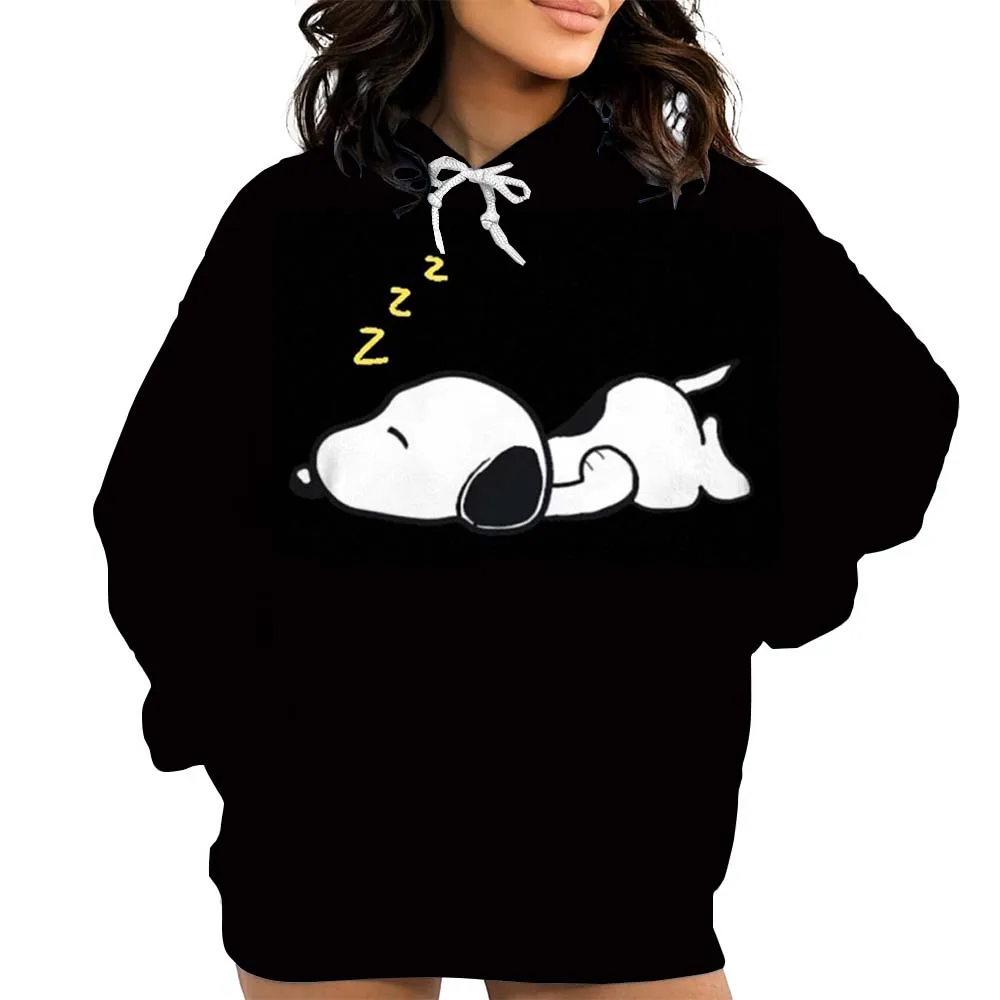 سنوبي الكرتون النساء بلوزات موضة الشارع الشهير هوديي الموسيقى عاشق هدية الكرتون سنوبي الشارع نمط المرأة البلوز هوديس #6