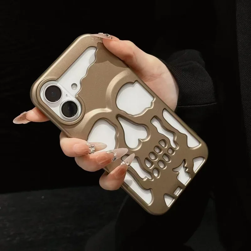 3D Hollow Skull Callous Phone Case for iPhone 15 14 16 Plus 13 12 11 16 Pro Max Luxury Plating Shockproof Ghostface Soft Cover