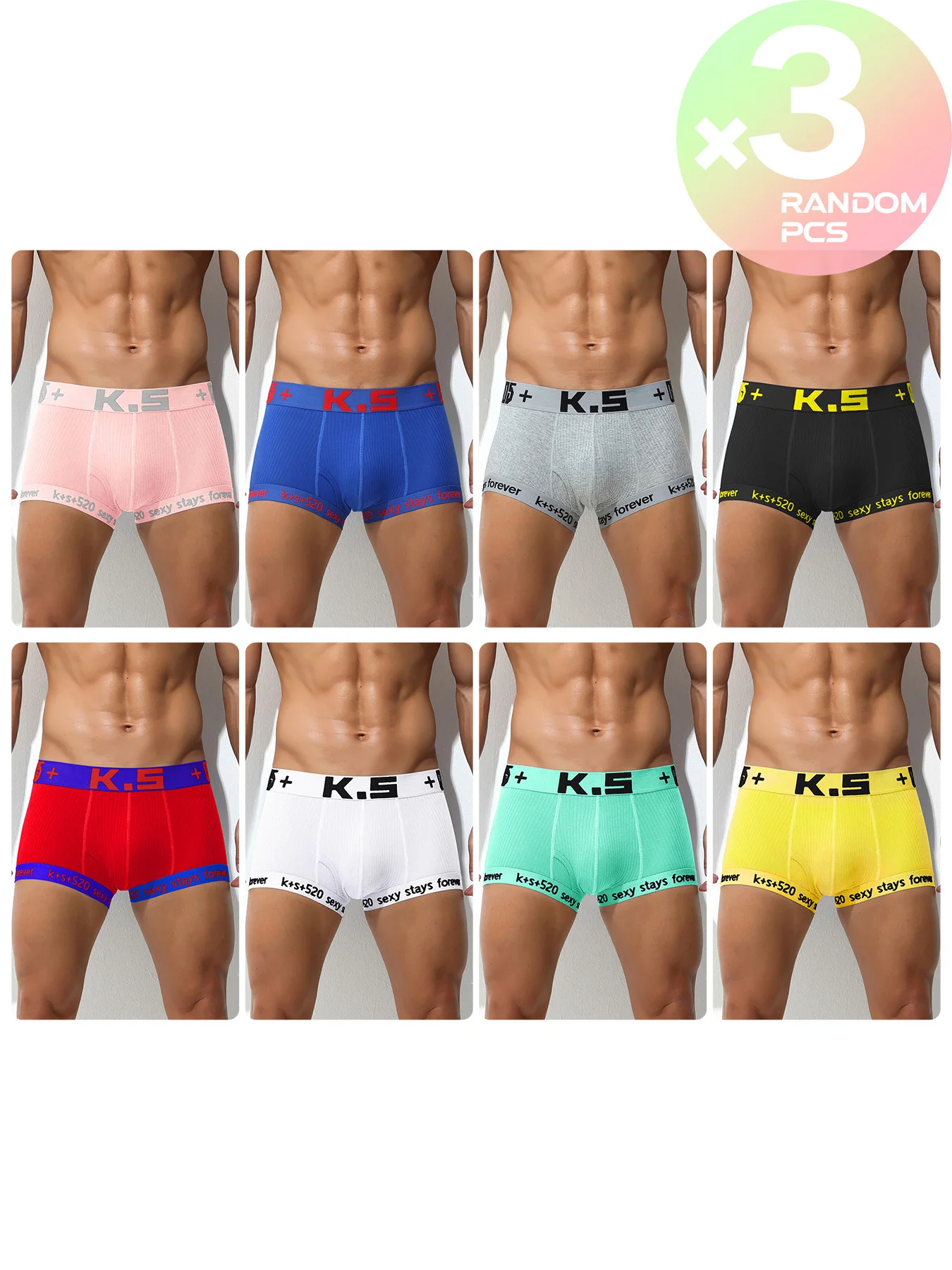 

Сплошное цветное мужское нижнее белье, трусы-боксеры для геев, Ropa Interior Hombre Masculina Cueca Homme, нижнее белье, комплект 3/4 шт., Bielizna Randomly