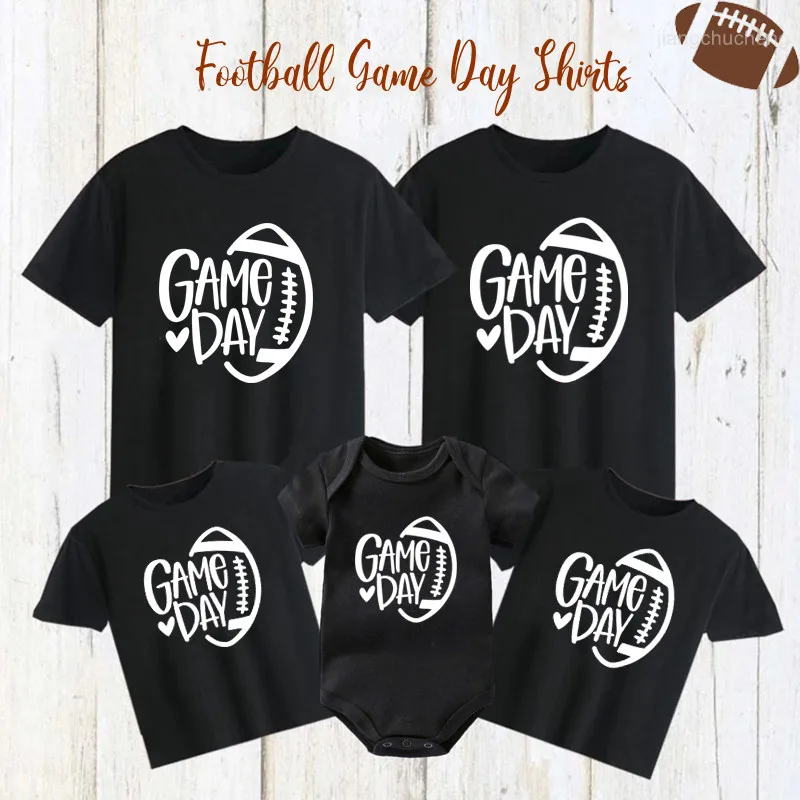 Nova família jogo dia camisas de algodão manga curta combinando pai mãe crianças camisetas topos bebê macacão engraçado futebol família olhar roupas