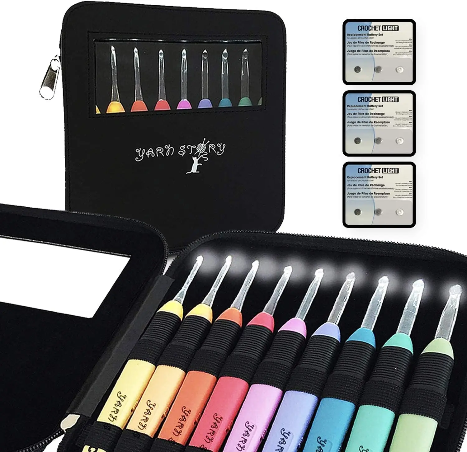 

Lighted Crochet Hooks Set 9 pcs with Extra Batteries for Arthritic Hands Sizes 2.5-6.5mm