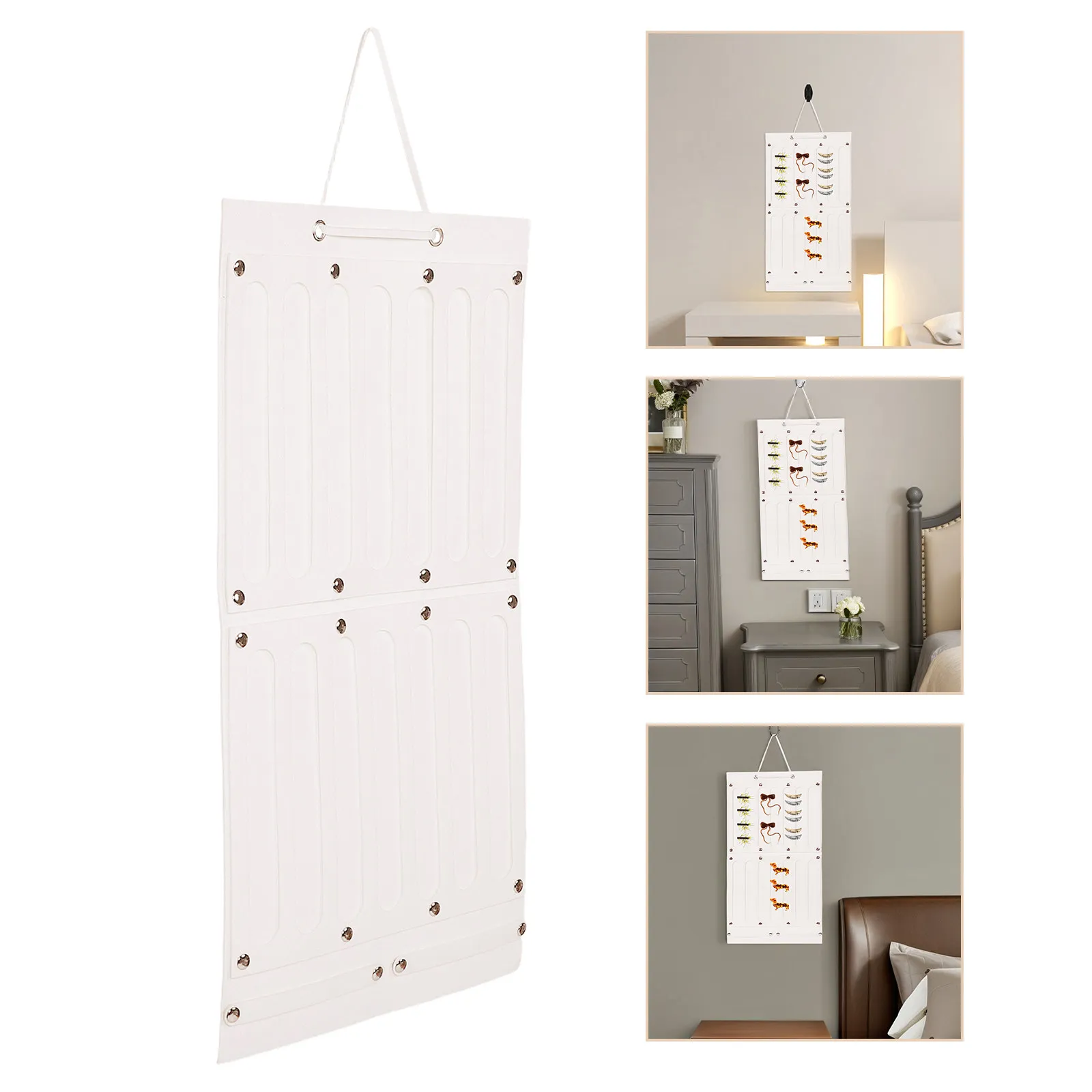 

Wall Mounted Hanging Jewelry Organizer Beige Felt Storage Bag Holder for Necklaces Earrings Rings Hair Accessories