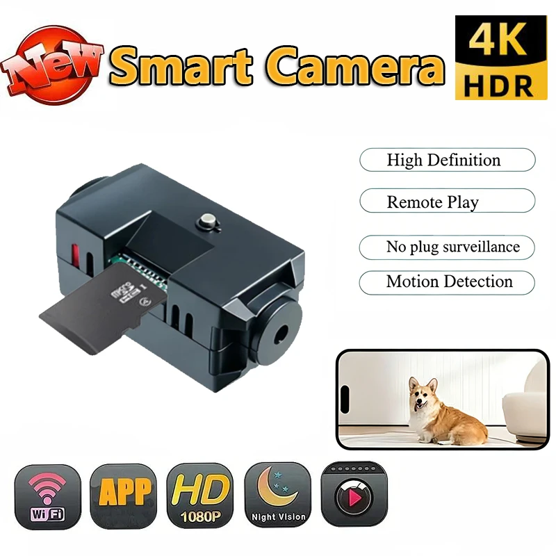 Câmera Mini HD com Visão Noturna, Leve e Portátil, Câmeras Premium com Detecção de Movimento, Câmera de Vigilância Sem Fio para Segurança Residencial