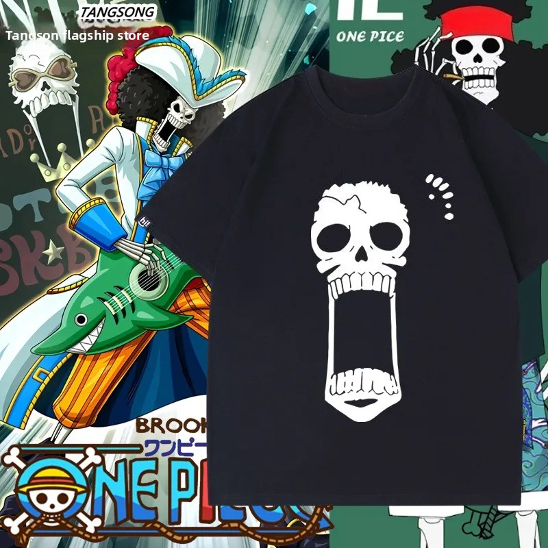 

ONE PIECE Animation Derivatives Straw Hat Crew BROOK Printed Short Sleeve T-shirt Men's Women's Fashion Loose Cotton Casual Top