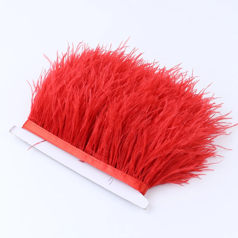 1 Meter Red Ostrich Feathers Trim Fringe 8-10CM Natural Plumes Decoration Ribbon for Wedding Party Dress Clothing Accessories