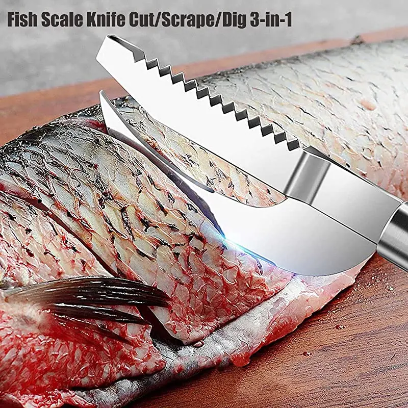 Edelstahl 3 In 1 Fisch Skala Messer Cut/Kratzen/Dig Maw Messer Skala Schaber Sägezahn Schäler Schaben boning Filetieren