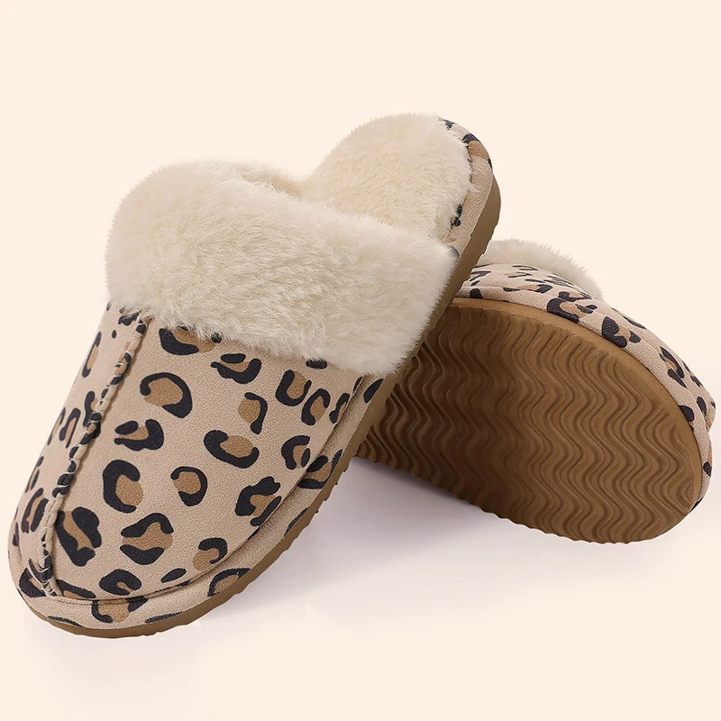 Gacimy Winter Women Cotton Slippers Fashion Leopard Indoor Furry Slippers Comfortable Warm Soft  Home Bedroom Platform Slippers