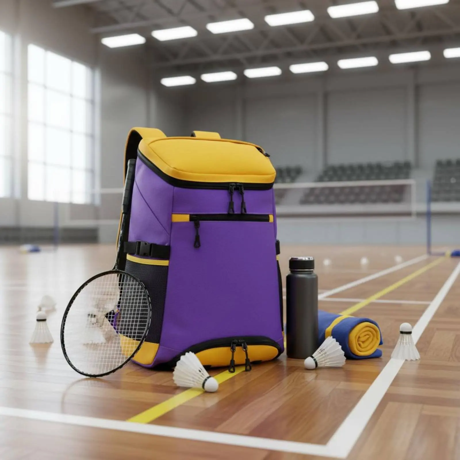 Badminton Backpack Large Capacity Racket Backpack Double Shoulder Straps Zippered Pockets for Training, Competition