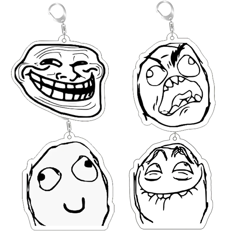 Funny Troll Face Keychain for Accessories Bag No Me Gusta Rage Face Forever Alone Pendant Key Chain Ring Keyring Jewelry Gifts