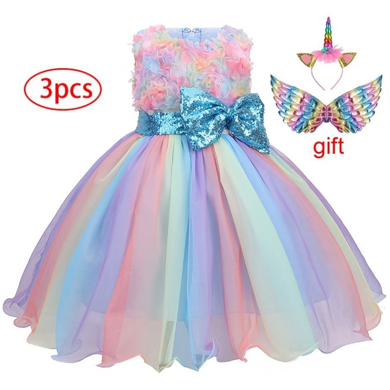 Unicorn Princess Dresses Summer Party Birthday Costume Toddler Girl Floral Sleeveless Clothing Halloween Cosplay Costume