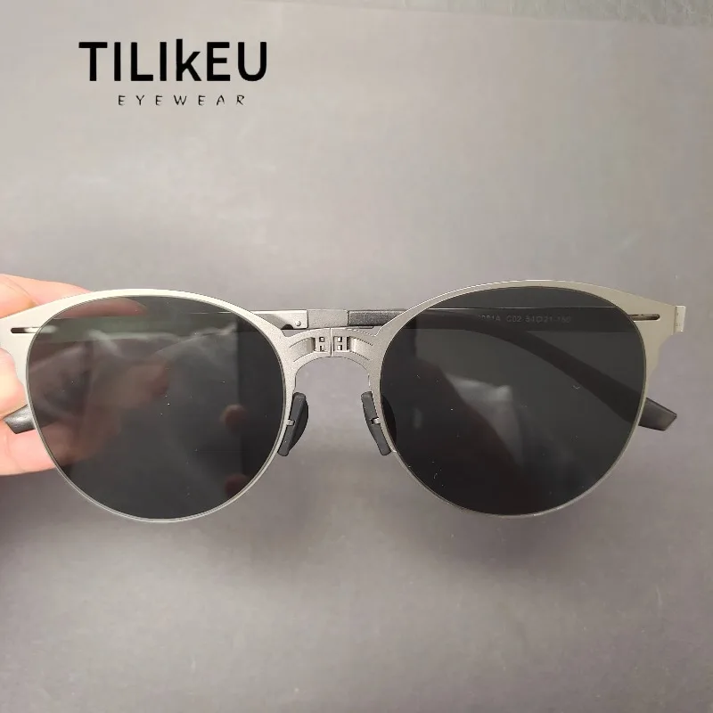 Foldable Titanium Alloy Circular Sunglasses Portable Men Outdoor Driving Fishing Sunshade Sunscreen Shades UV400 Folding Eyewear