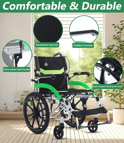 Manual Wheelchair Ultralight Folding Durable Wheelchair Airline Approved Folding Transportation Wheelchair
