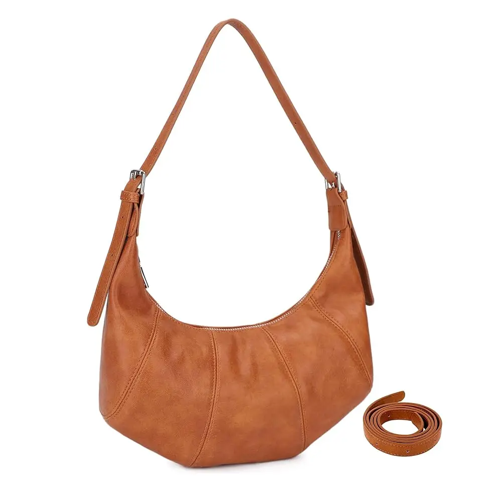 

Small Slouchy Shoulder Bag for Women -Soft Vegan Leather Hobo Purse &Crossbody Handbag with 2 Adjustable Straps, Underarm Bag