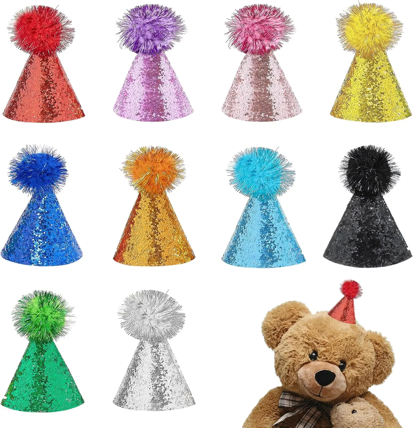 

Mini Party Hats for Stuffed Animals 10/20 Pcs Reusable Tiny Birthday Hat Bulk Glitter Decor