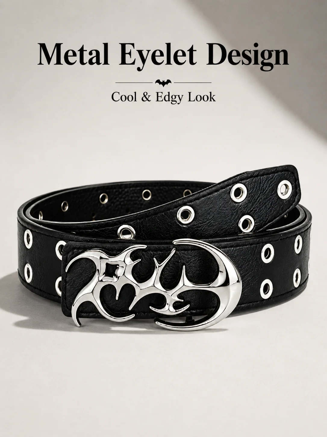 Punk Bat Buckle Belt Faux Leather Gothic Streetwear Waistband, Metal Eyelet Studded Belt for Women Men Party Festival Jeans view 6