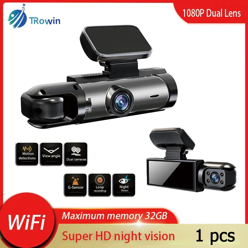 1 PCS Dash Cam Car Dvr  WIFI 1080P Dual Lens Wide Angle Front Inside Camera IR Night Vision Parking Monitor Video Recorder