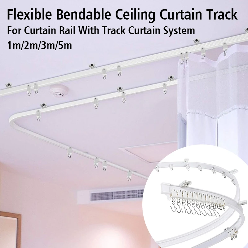 Flexible Bendable Curtain Track, Bedrooms Balconies Bathrooms Silent Curtain Room Divider Track, with Hooks, Home Window Decor