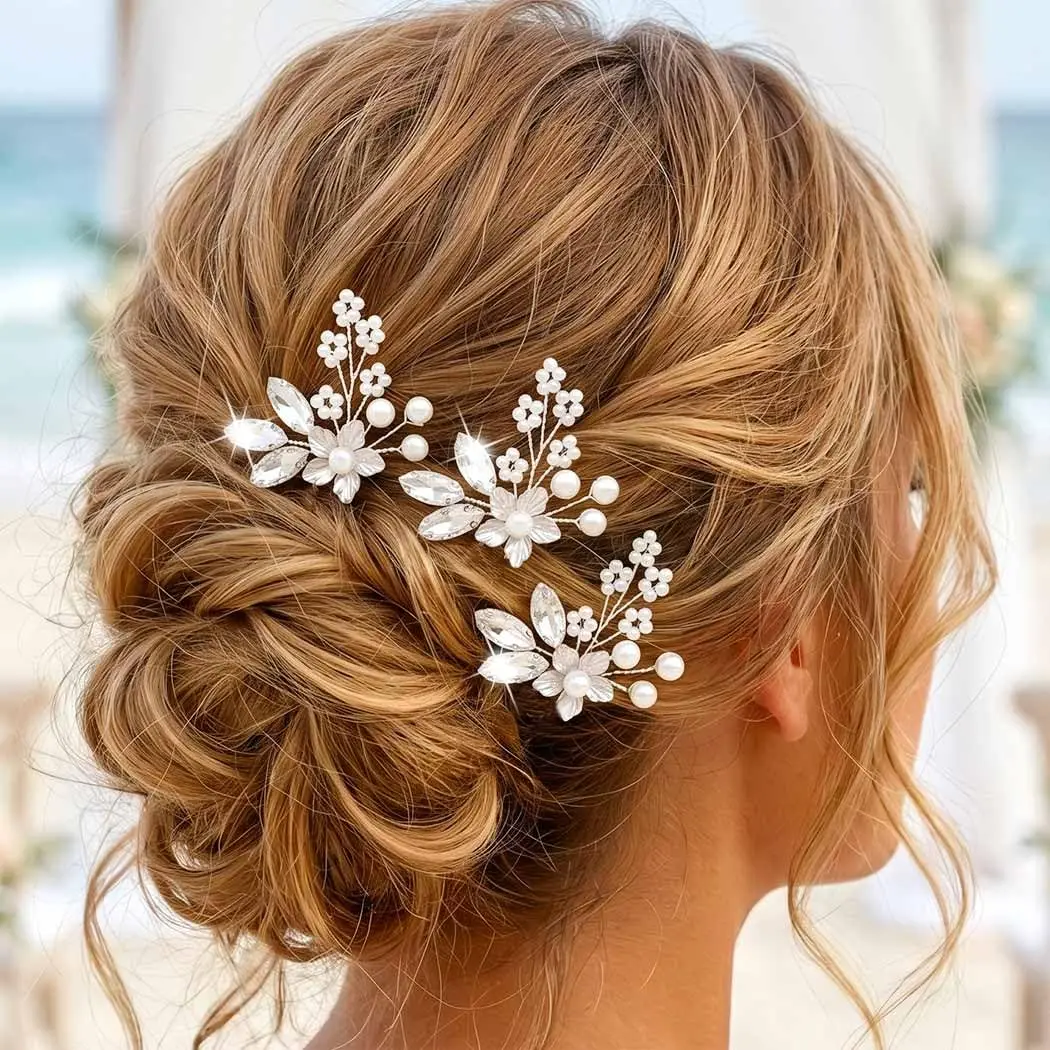 Pearl Leaf Rhinestone Flower Gift Handmade Fashion Hair Clip Hairpin Bridal Wedding Hair Accessories Jewelry Hair Clip Hairpin