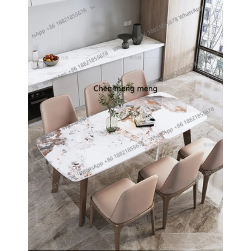 Marble Dining Table and Chair Combination Modern Simple and Light Luxury Rectangular Solid Wood Dining Table and Chair