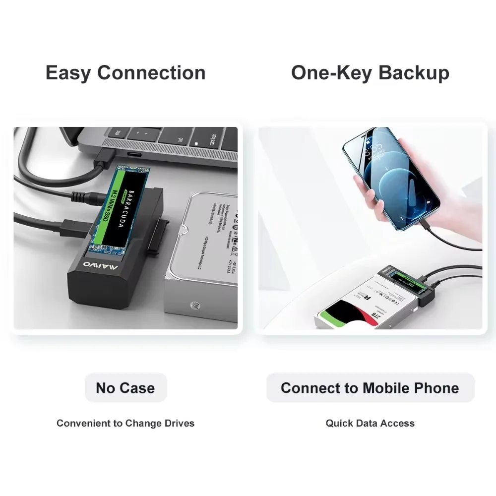 Imagem -06 - Maiwo-sata Ssd Docking Station Gabinete M.2 Nvme Usb c Baía Dupla Hdd 2.5 3.5 Nvme Ngff Ssd