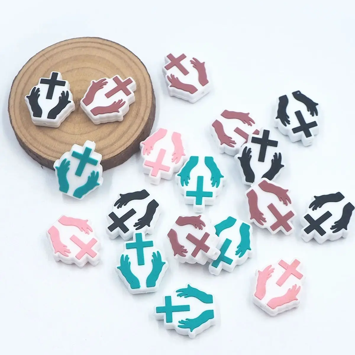 Chenkai 10PCS Cross Focal Beads For Pen Beadable Pen Silicone Charms Character Beads For Pen Keychain Making DIY Pacifier Chains
