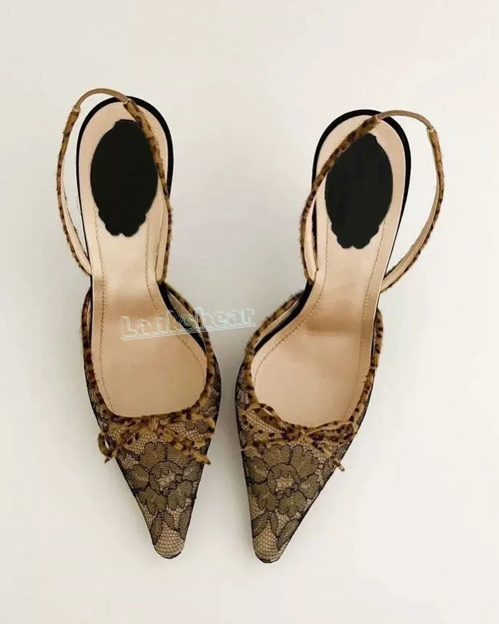 

Mesh Lace Pointed Toe Women Sandals Butterfly Knot Thin High Heels Ankle Sreap Buckle Summer Stilettos Slingback Women Shoes New