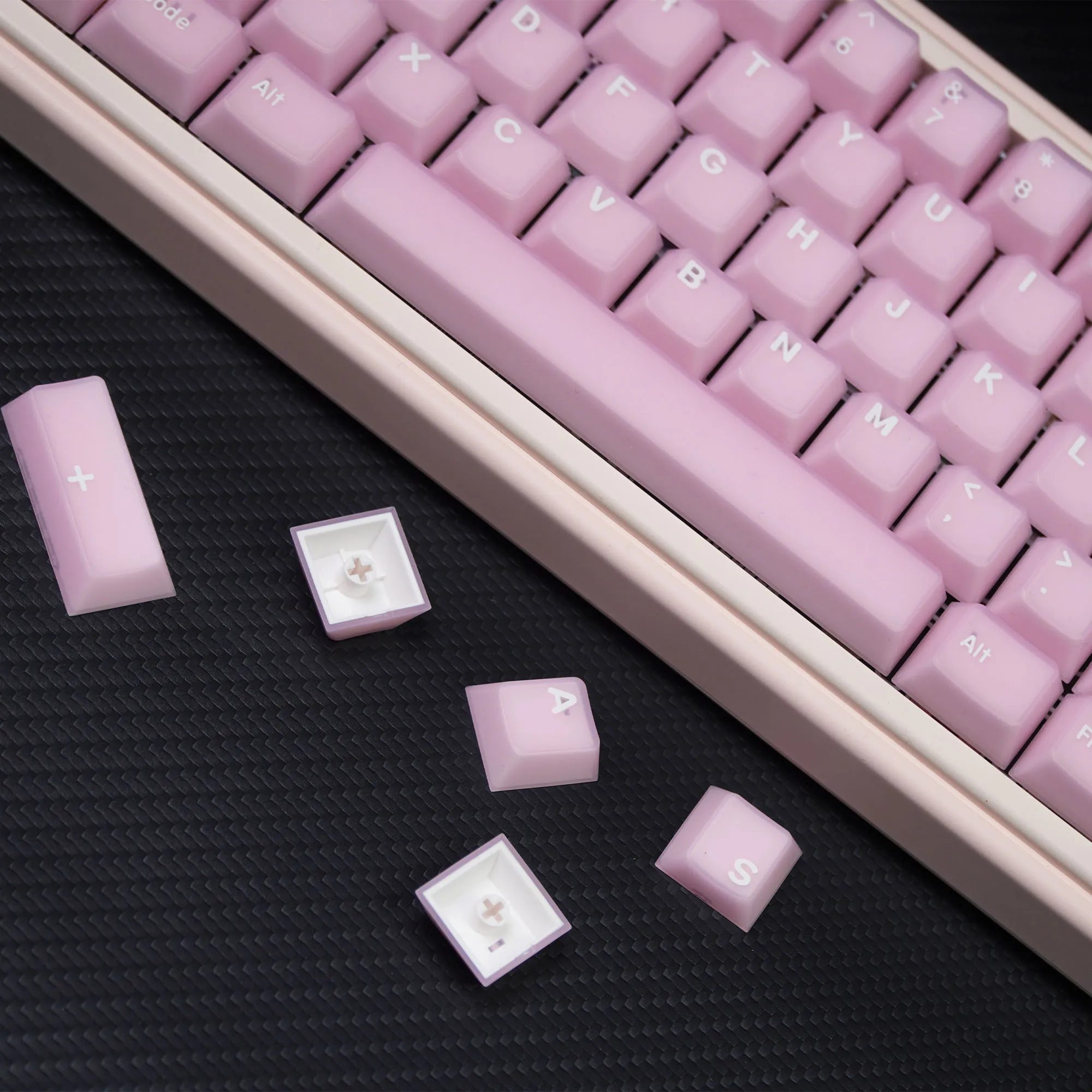 PBT two-color molded keycap original highly translucent peach blossom jade powder transparent complete set of mechanical keyboar