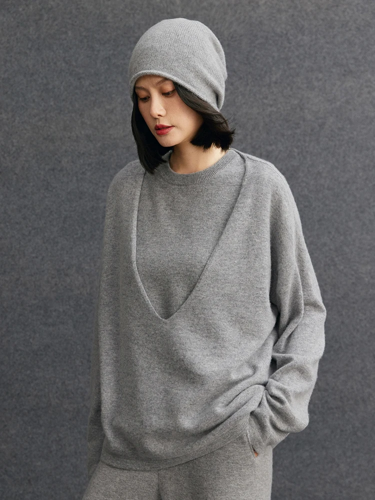 

Women Deep V-neck Casual Loose Pullover Sweater 100% Cashmere Knitwear Thick Warm Luxury Design Jumper Autumn Winter Clothes Top